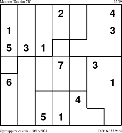 The grouppuzzles.com Medium Sudoku-7B puzzle for Wednesday October 16, 2024