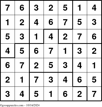 The grouppuzzles.com Answer grid for the Sudoku-7B puzzle for Wednesday October 16, 2024