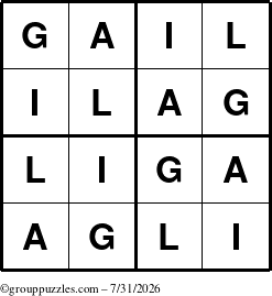 The grouppuzzles.com Answer grid for the Gail puzzle for Friday July 31, 2026