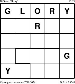 The grouppuzzles.com Difficult Glory puzzle for Friday July 31, 2026