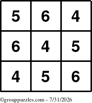The grouppuzzles.com Answer grid for the TicTac-456 puzzle for Friday July 31, 2026