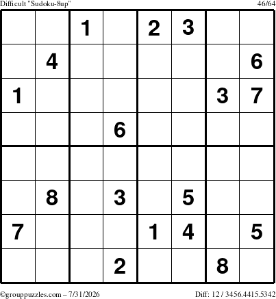 The grouppuzzles.com Difficult Sudoku-8up puzzle for Friday July 31, 2026