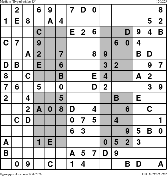 The grouppuzzles.com Medium HyperSudoku-15 puzzle for Friday July 31, 2026