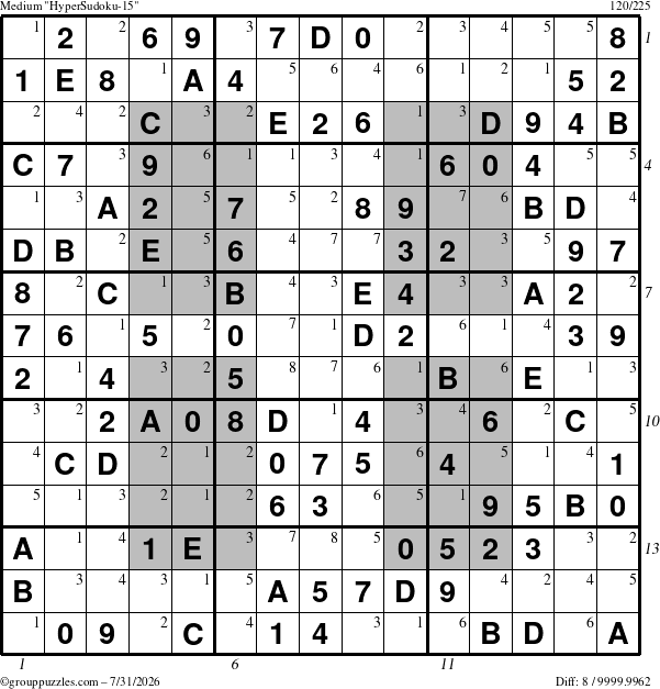 The grouppuzzles.com Medium HyperSudoku-15 puzzle for Friday July 31, 2026 with all 8 steps marked