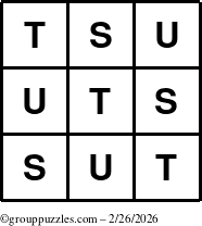 The grouppuzzles.com Answer grid for the TicTac-STU puzzle for Thursday February 26, 2026