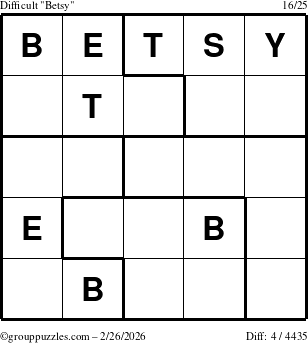 The grouppuzzles.com Difficult Betsy puzzle for Thursday February 26, 2026
