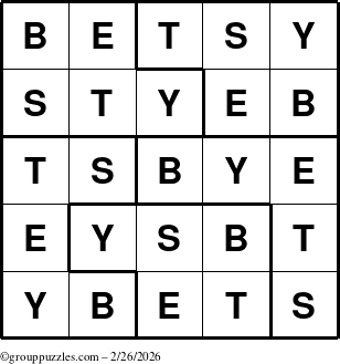 The grouppuzzles.com Answer grid for the Betsy puzzle for Thursday February 26, 2026