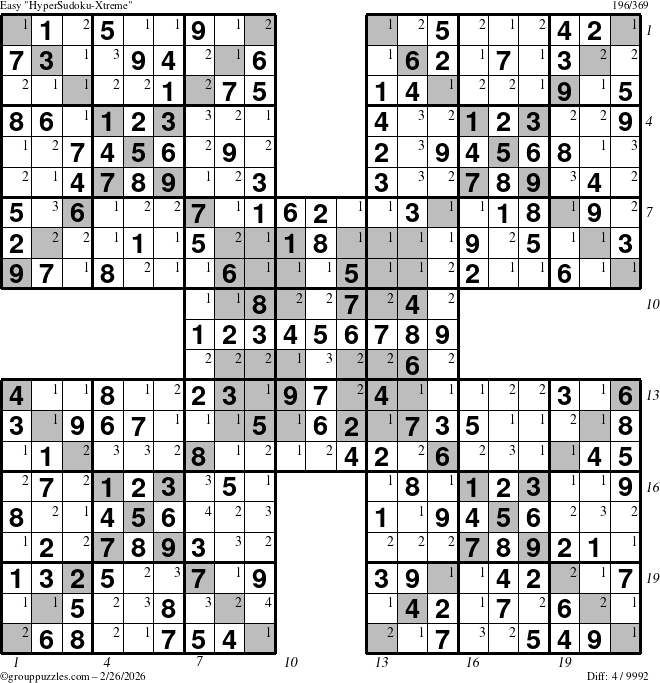 The grouppuzzles.com Easy cover-HyperXtreme puzzle for Thursday February 26, 2026 with all 4 steps marked