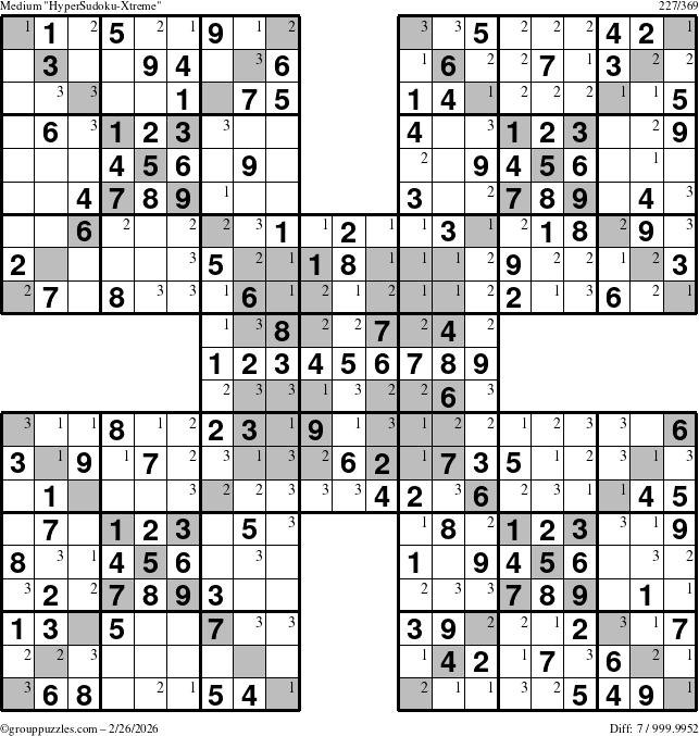 The grouppuzzles.com Medium cover-HyperXtreme puzzle for Thursday February 26, 2026 with the first 3 steps marked