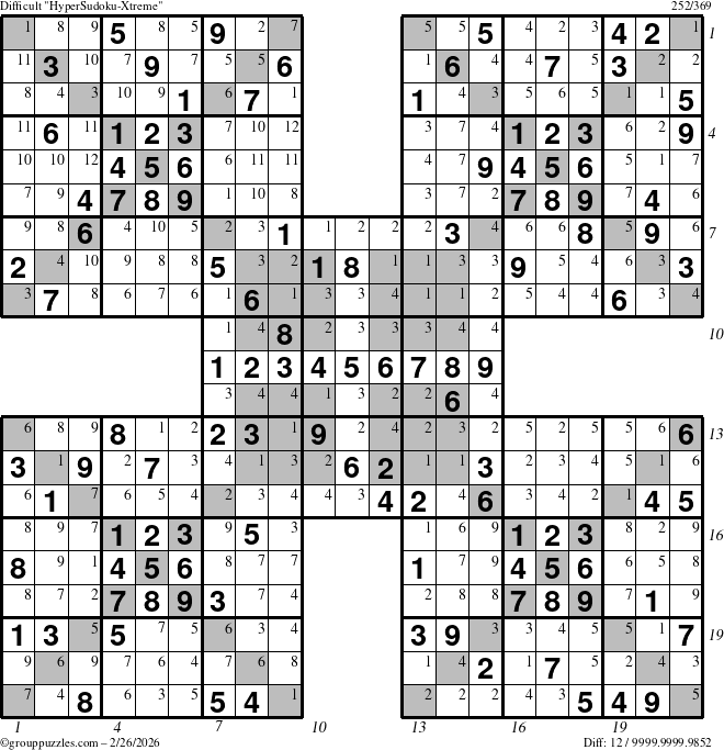 The grouppuzzles.com Difficult cover-HyperXtreme puzzle for Thursday February 26, 2026, suitable for printing, with all 12 steps marked