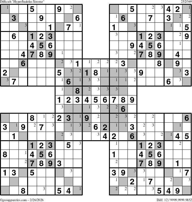 The grouppuzzles.com Difficult cover-HyperXtreme puzzle for Thursday February 26, 2026 with the first 3 steps marked