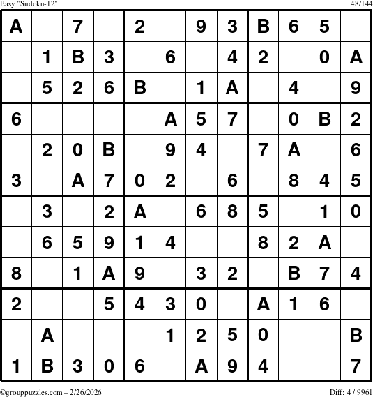 The grouppuzzles.com Easy Sudoku-12 puzzle for Thursday February 26, 2026