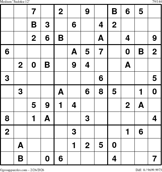 The grouppuzzles.com Medium Sudoku-12 puzzle for Thursday February 26, 2026