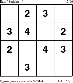 The grouppuzzles.com Easy Sudoku-4 puzzle for Tuesday September 24, 2024