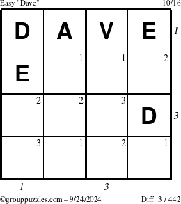 The grouppuzzles.com Easy Dave puzzle for Tuesday September 24, 2024 with all 3 steps marked