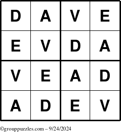 The grouppuzzles.com Answer grid for the Dave puzzle for Tuesday September 24, 2024