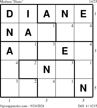 The grouppuzzles.com Medium Diane puzzle for Tuesday September 24, 2024 with all 4 steps marked