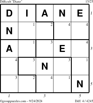 The grouppuzzles.com Difficult Diane puzzle for Tuesday September 24, 2024 with all 4 steps marked