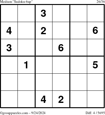 The grouppuzzles.com Medium Sudoku-6up puzzle for Tuesday September 24, 2024