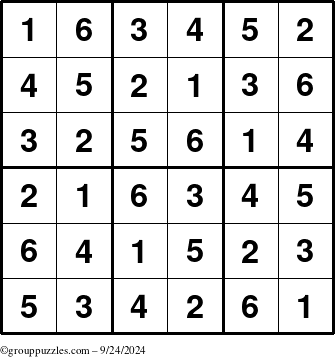 The grouppuzzles.com Answer grid for the Sudoku-6up puzzle for Tuesday September 24, 2024