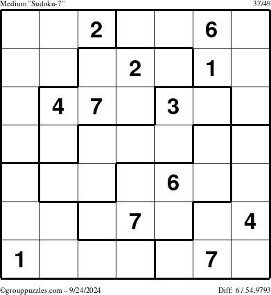 The grouppuzzles.com Medium Sudoku-7 puzzle for Tuesday September 24, 2024