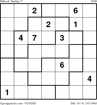 The grouppuzzles.com Difficult Sudoku-7 puzzle for Tuesday September 24, 2024