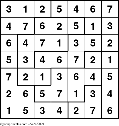 The grouppuzzles.com Answer grid for the Sudoku-7 puzzle for Tuesday September 24, 2024