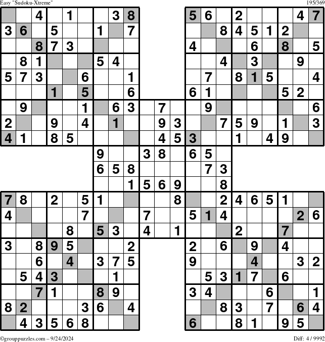 The grouppuzzles.com Easy Sudoku-Xtreme puzzle for Tuesday September 24, 2024