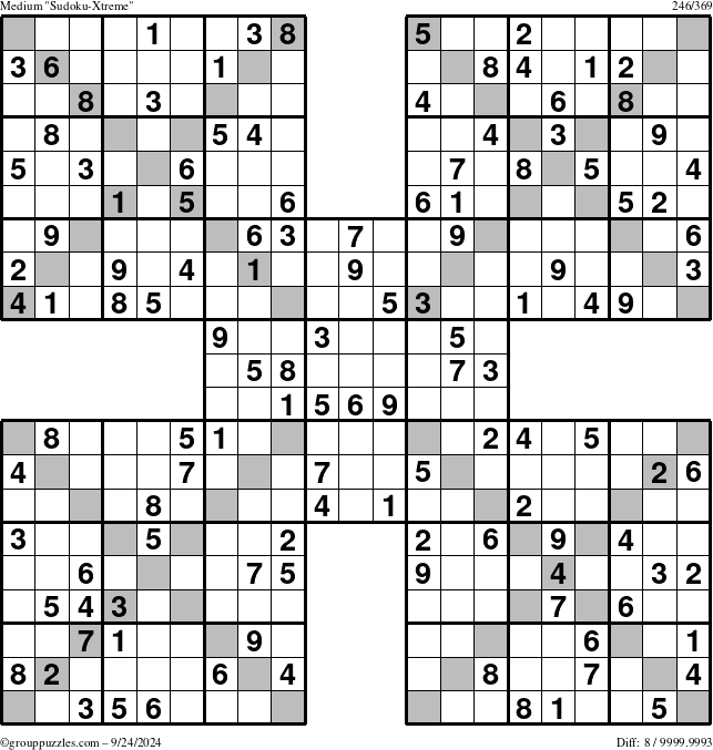 The grouppuzzles.com Medium Sudoku-Xtreme puzzle for Tuesday September 24, 2024