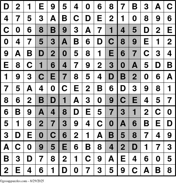 The grouppuzzles.com Answer grid for the HyperSudoku-15 puzzle for Friday August 29, 2025