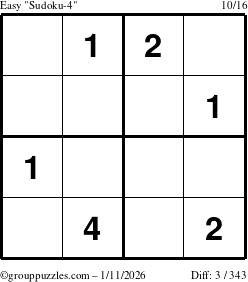 The grouppuzzles.com Easy Sudoku-4 puzzle for Sunday January 11, 2026