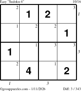 The grouppuzzles.com Easy Sudoku-4 puzzle for Sunday January 11, 2026, suitable for printing, with all 3 steps marked