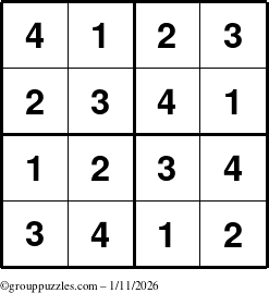 The grouppuzzles.com Answer grid for the Sudoku-4 puzzle for Sunday January 11, 2026