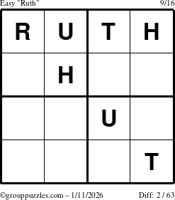 The grouppuzzles.com Easy Ruth puzzle for Sunday January 11, 2026