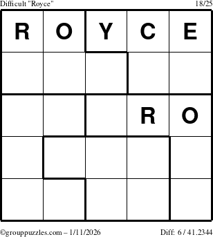 The grouppuzzles.com Difficult Royce puzzle for Sunday January 11, 2026