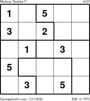 The grouppuzzles.com Medium Sudoku-5 puzzle for Sunday January 11, 2026