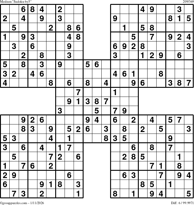 The grouppuzzles.com Medium Sudoku-by5 puzzle for Sunday January 11, 2026