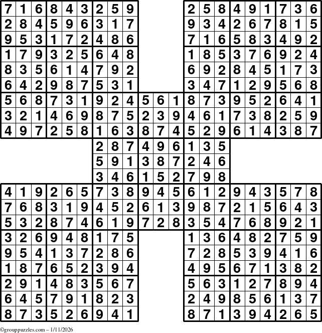 The grouppuzzles.com Answer grid for the Sudoku-by5 puzzle for Sunday January 11, 2026