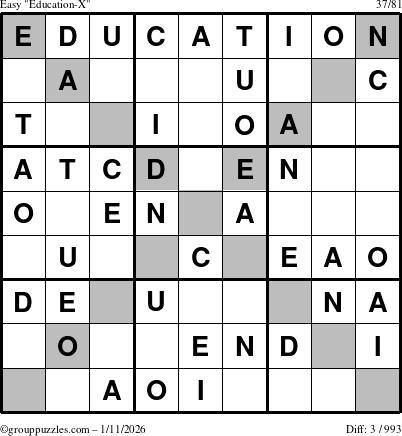 The grouppuzzles.com Easy Education-X puzzle for Sunday January 11, 2026