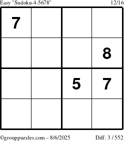 The grouppuzzles.com Easy Sudoku-4-5678 puzzle for Wednesday August 6, 2025