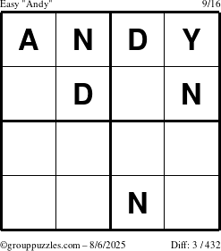 The grouppuzzles.com Easy Andy puzzle for Wednesday August 6, 2025