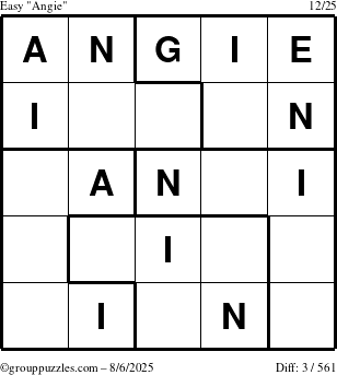 The grouppuzzles.com Easy Angie puzzle for Wednesday August 6, 2025