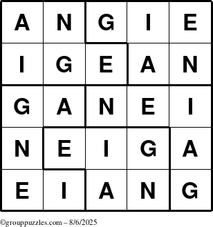 The grouppuzzles.com Answer grid for the Angie puzzle for Wednesday August 6, 2025