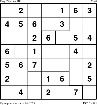The grouppuzzles.com Easy Sudoku-7B puzzle for Wednesday August 6, 2025