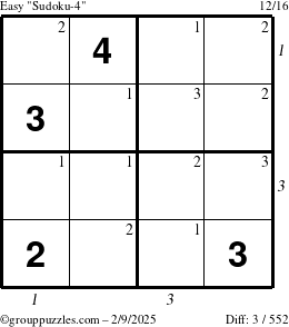 The grouppuzzles.com Easy Sudoku-4 puzzle for Sunday February 9, 2025 with all 3 steps marked