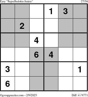 The grouppuzzles.com Easy SuperSudoku-Junior puzzle for Sunday February 9, 2025