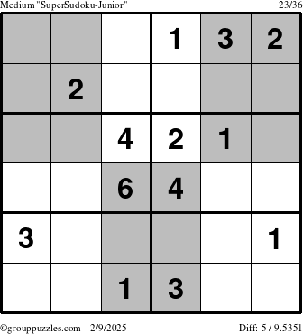 The grouppuzzles.com Medium SuperSudoku-Junior puzzle for Sunday February 9, 2025