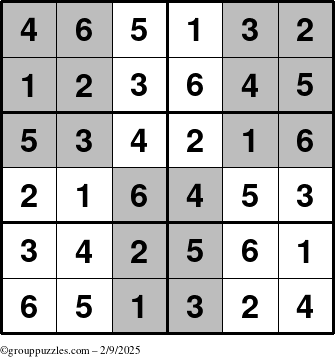 The grouppuzzles.com Answer grid for the SuperSudoku-Junior puzzle for Sunday February 9, 2025