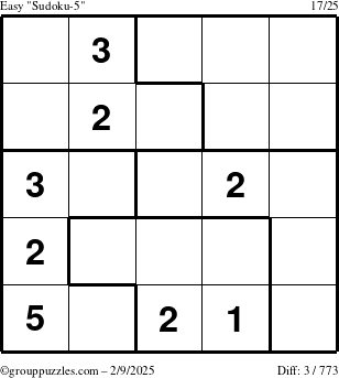 The grouppuzzles.com Easy Sudoku-5 puzzle for Sunday February 9, 2025