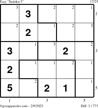 The grouppuzzles.com Easy Sudoku-5 puzzle for Sunday February 9, 2025 with all 3 steps marked